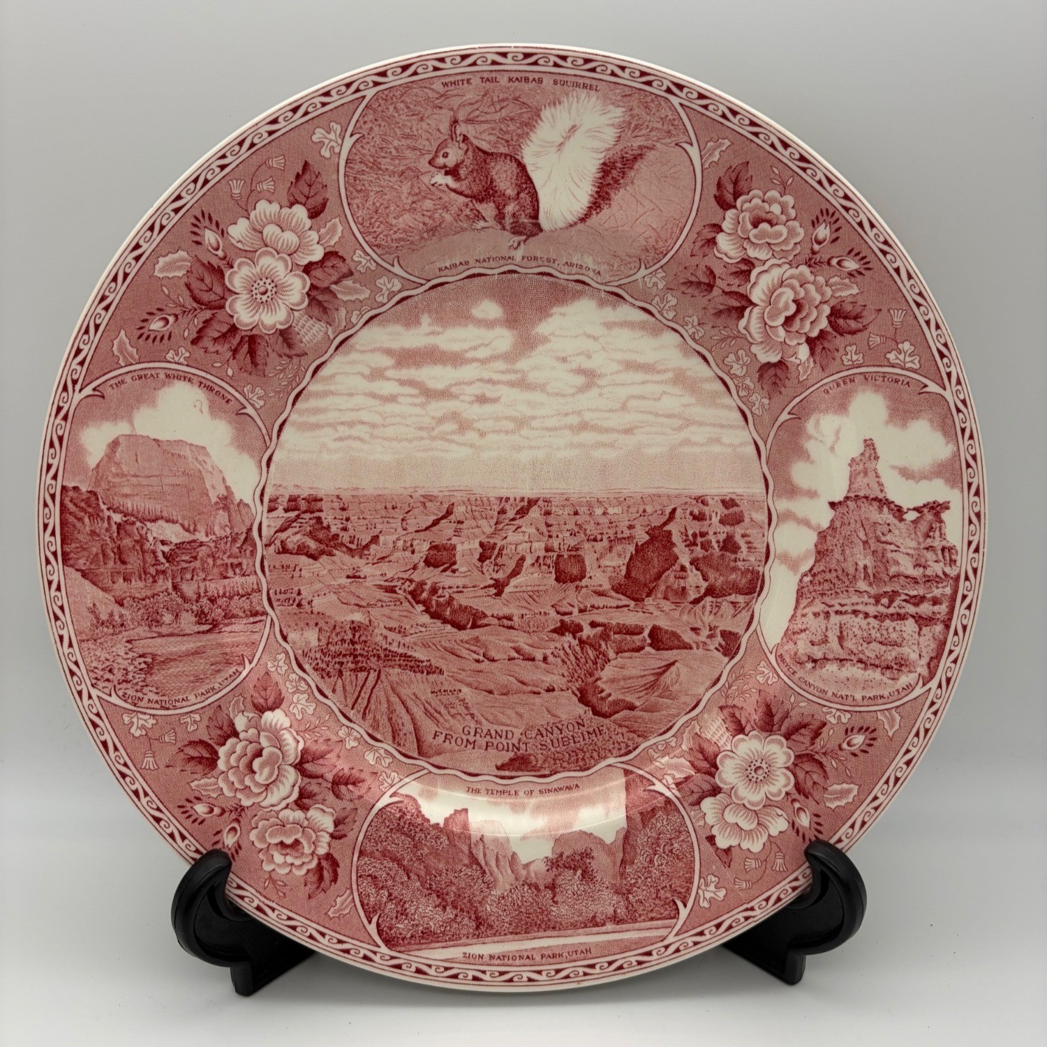 Vintage Jonroth Grand Canyon Zion Bryce Canyon Utah Parks Red Transferware Plate