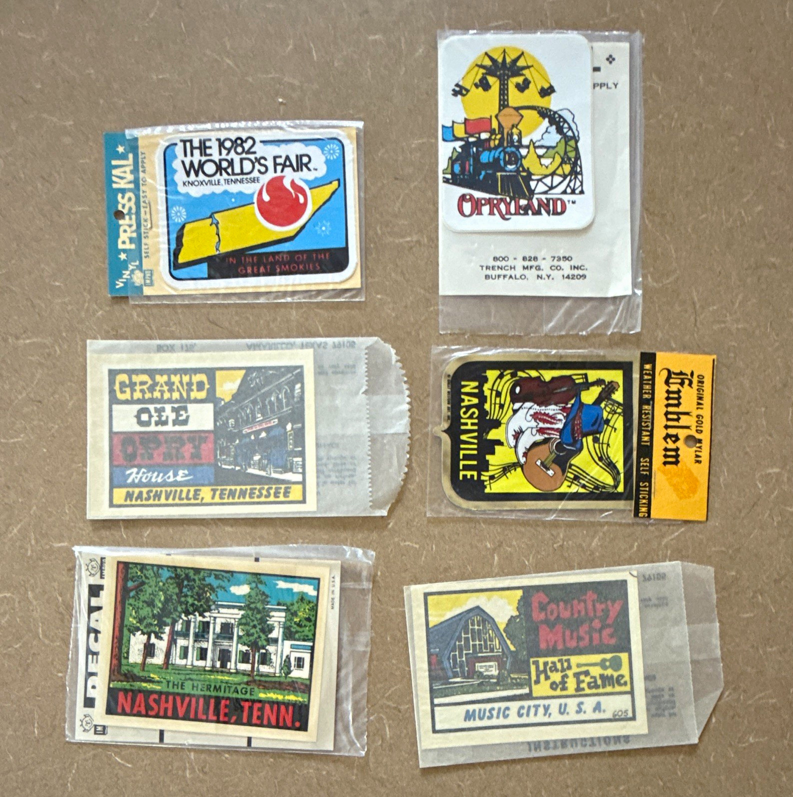 Lot of 6 Vintage Tennessee Souvenir Decals Nashville Opryland 1982 World's Fair