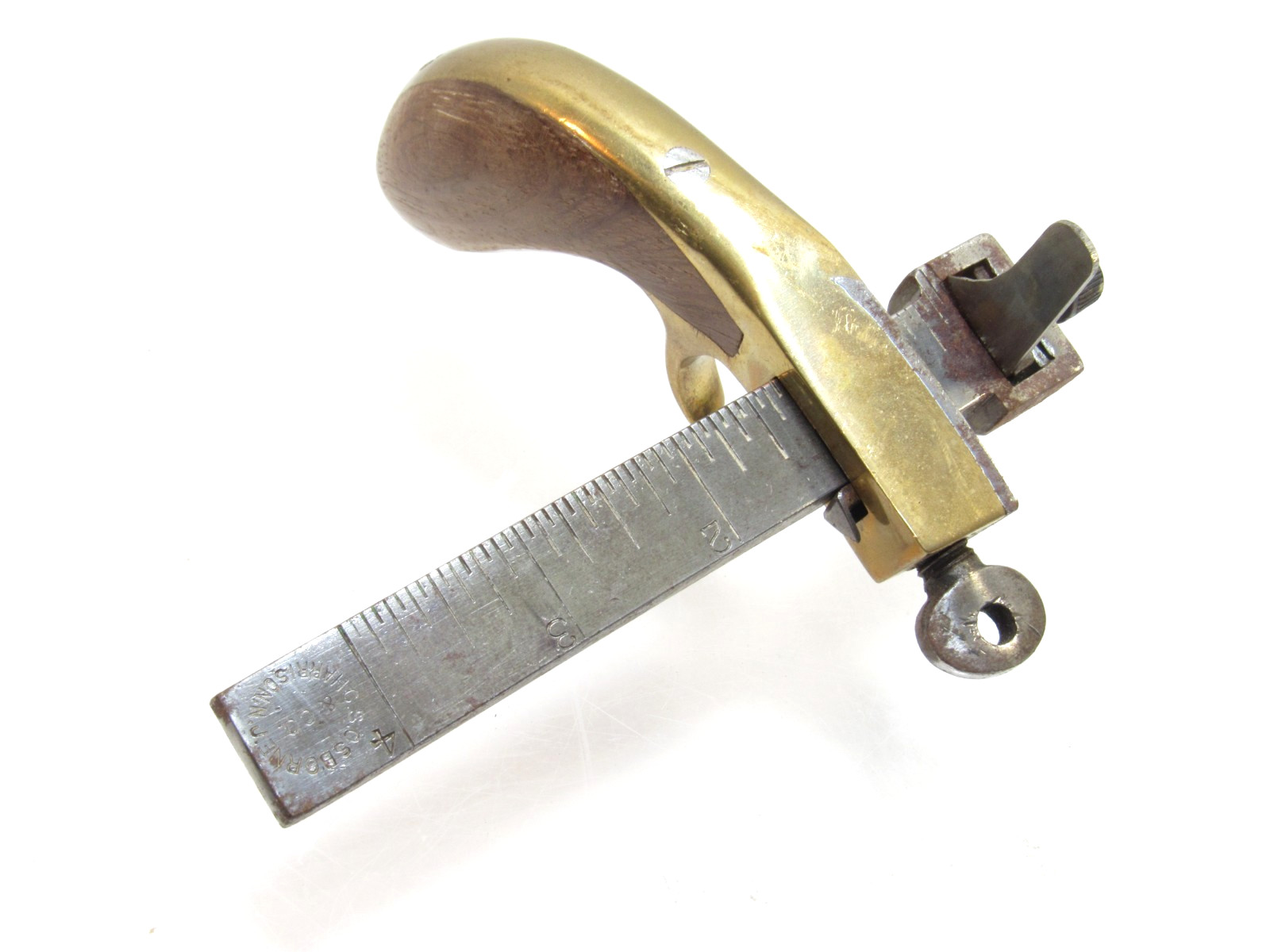 BIN1 NICE VINTAGE C.S. OSBORNE & CO LEATHER SLITTER DRAW GAUGE T14004