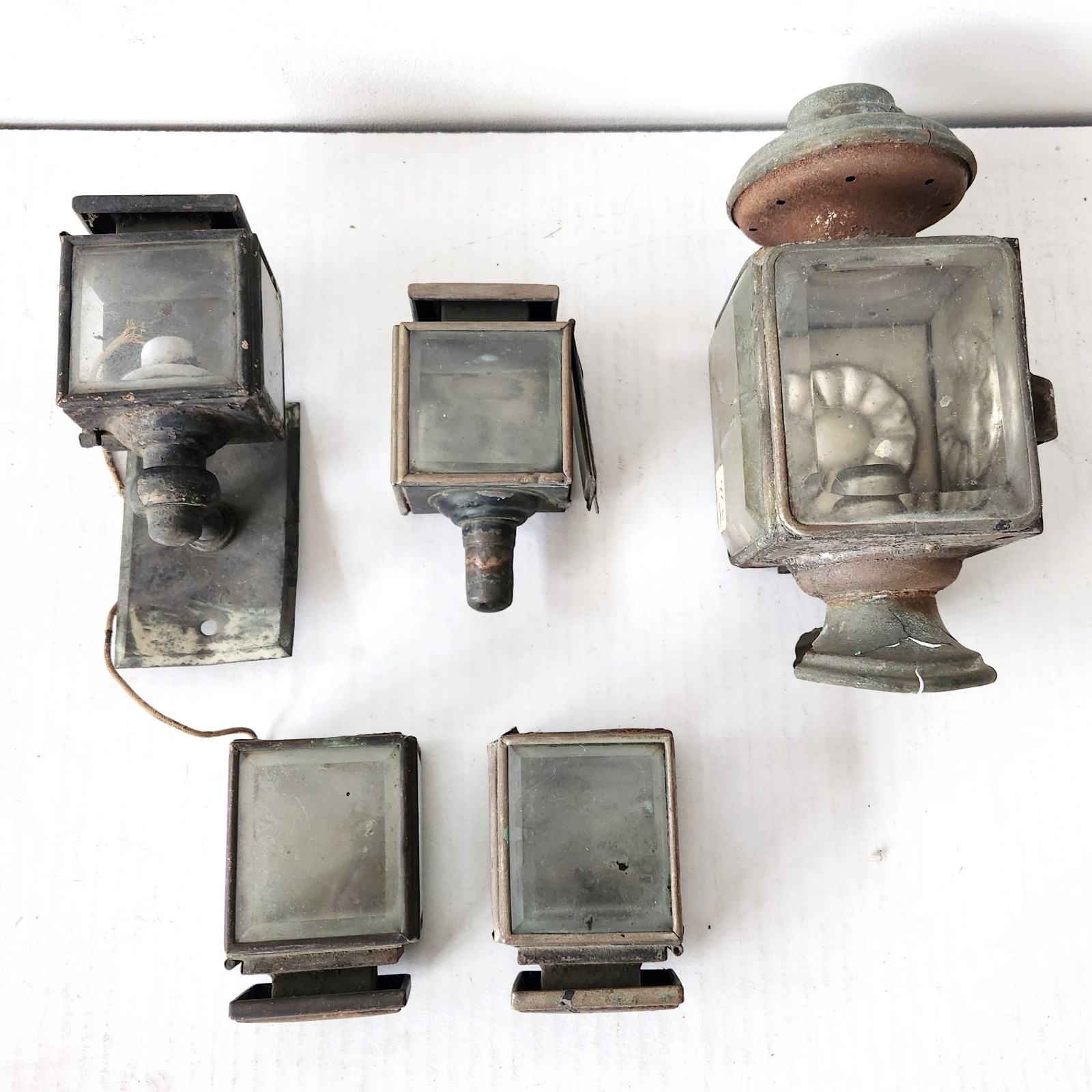 Lot 5 Antique Carriage Buggy Coach Lamps Lanterns Matched Pair Parts Restoration