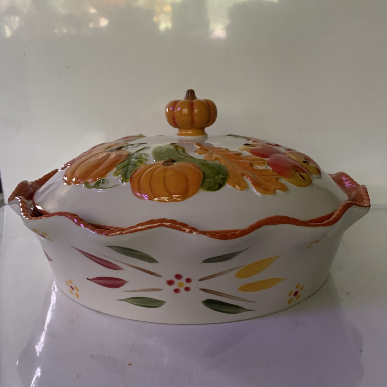 Temp-Tations Figural Pumpkin Pie Platter Discontinued NEW Hand Painted/Crafted