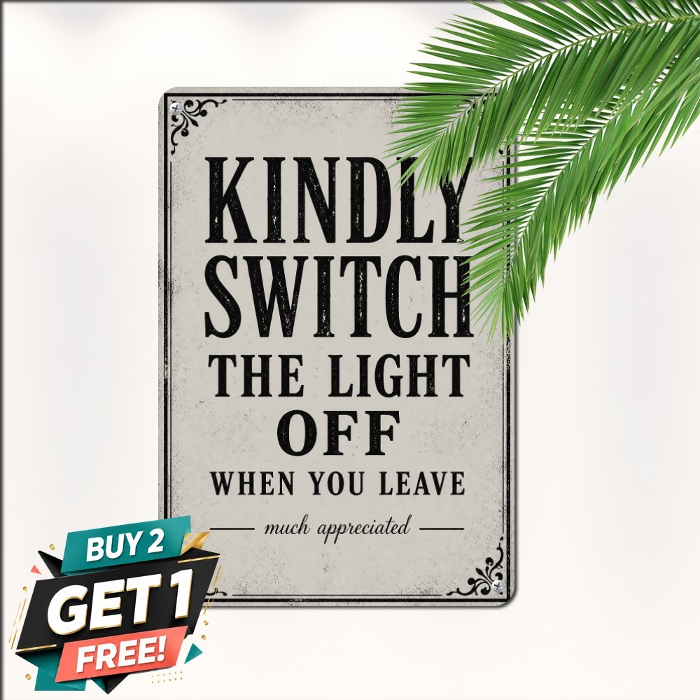 Turn Off The Lights Energy Saving Sign Home Office Reminder Metal Tin Plaque