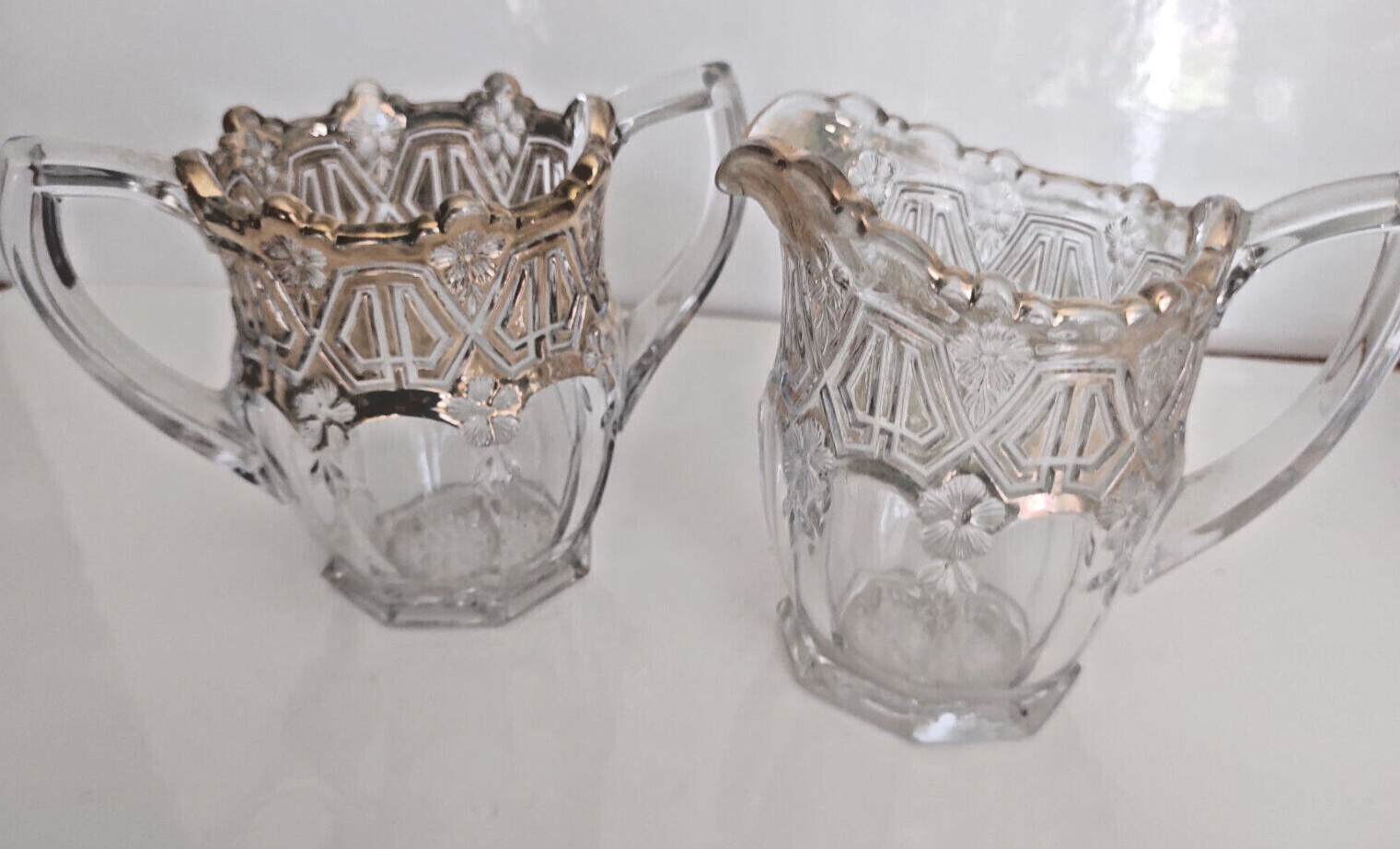 Antique Tiffin Franciscan Athenia Gold EAPG Creamer And Sugar Bowl 1912 US Glass